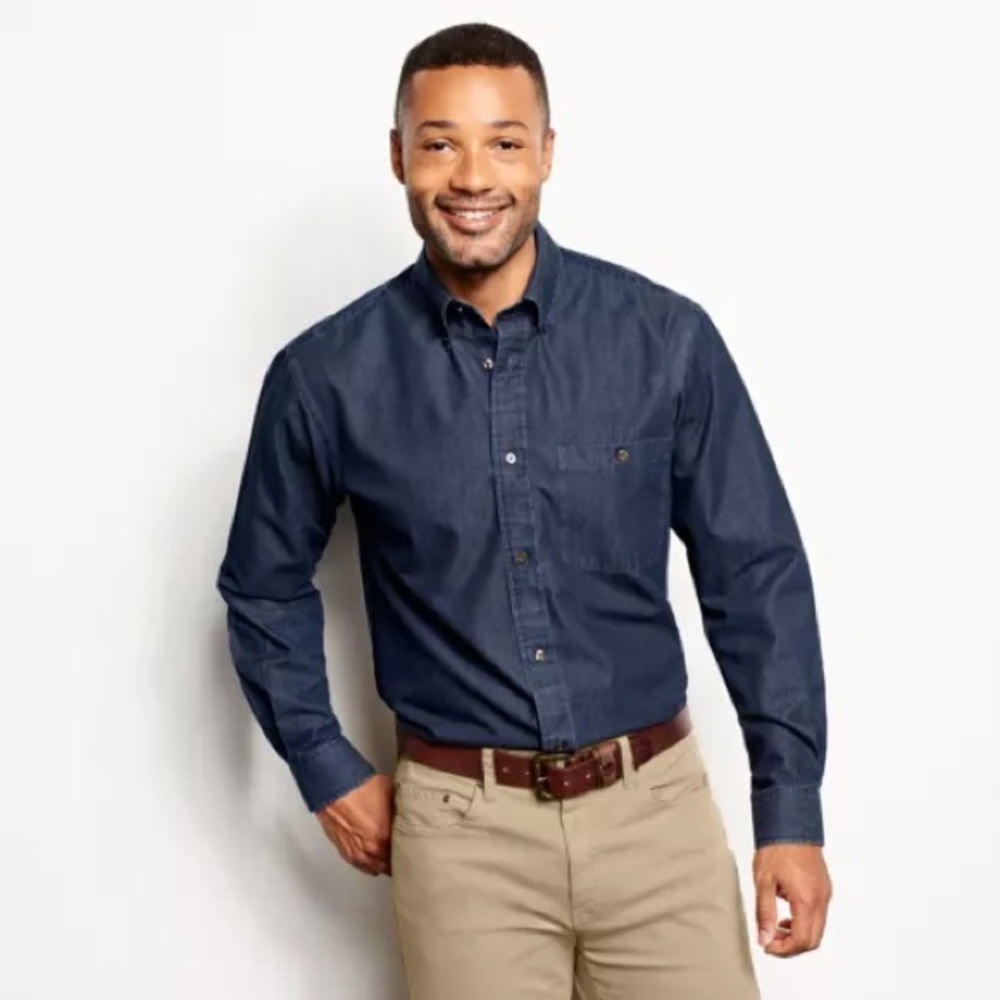 Orvis Men’s Wrinkle-Free Pure Cotton Denim Shirt Classic Fit Size Medium